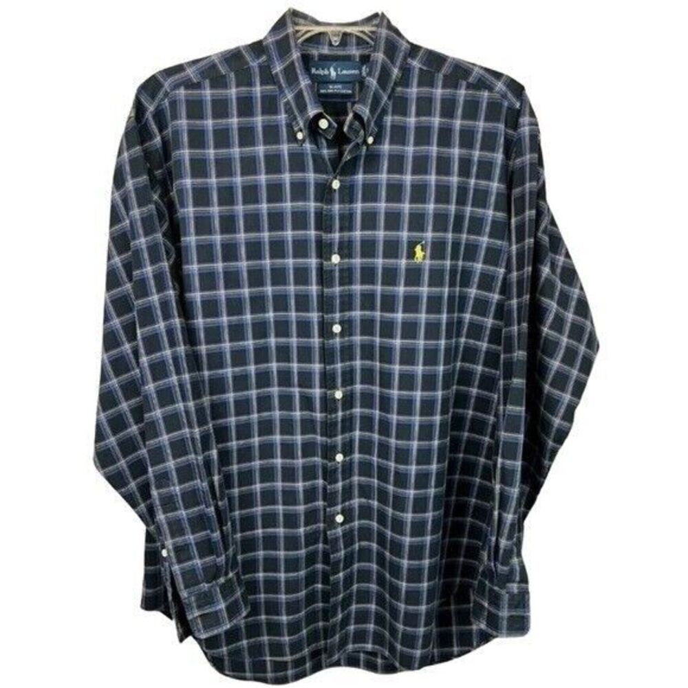 Ralph Lauren Blake Shirt  Men's L  Navy Plaid Button Shirt 100% Two Ply Cotton